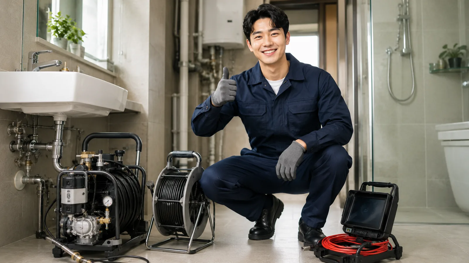 경기 북부 하수구막힘 작업복 기술자와 고압세척·배관내시경 전문 장비